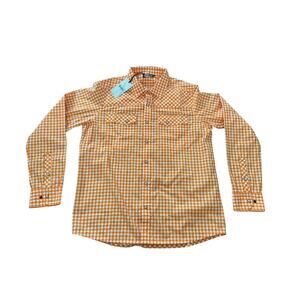 NEW Stio Eddy Vibrant Sunset Gingham Pearl Snap Short Sleeve Shirt NWT